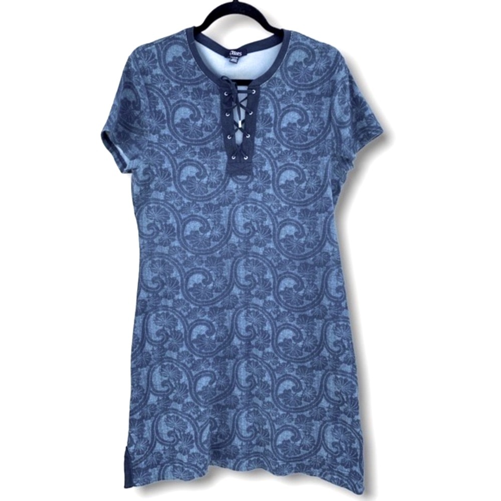 Chaps Laced Grommets V-Neck Mini T-Shirt Dress
